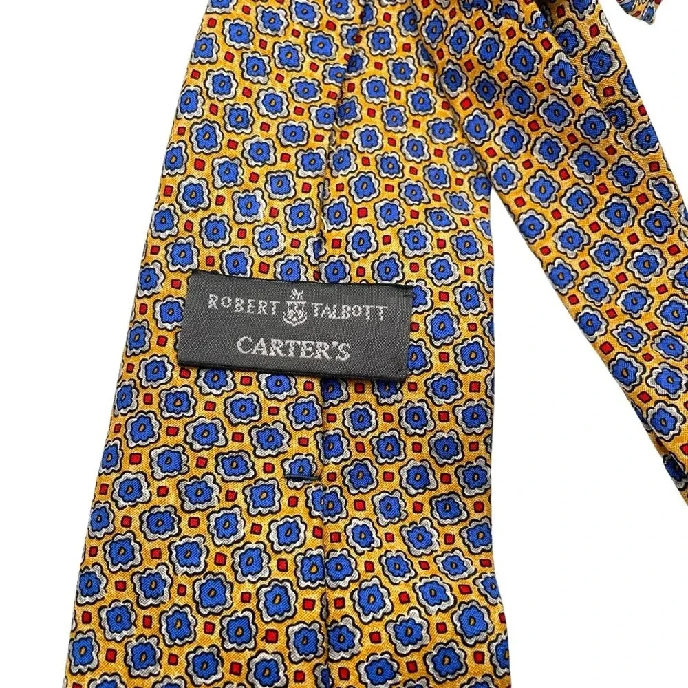 Robert Talbott Hand Sewn Silk Geometric Medallion Floral Necktie Yellow Blue
